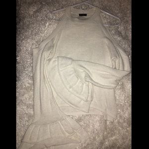 Express Cold Shoulder Trumpet Sleeve Sweater